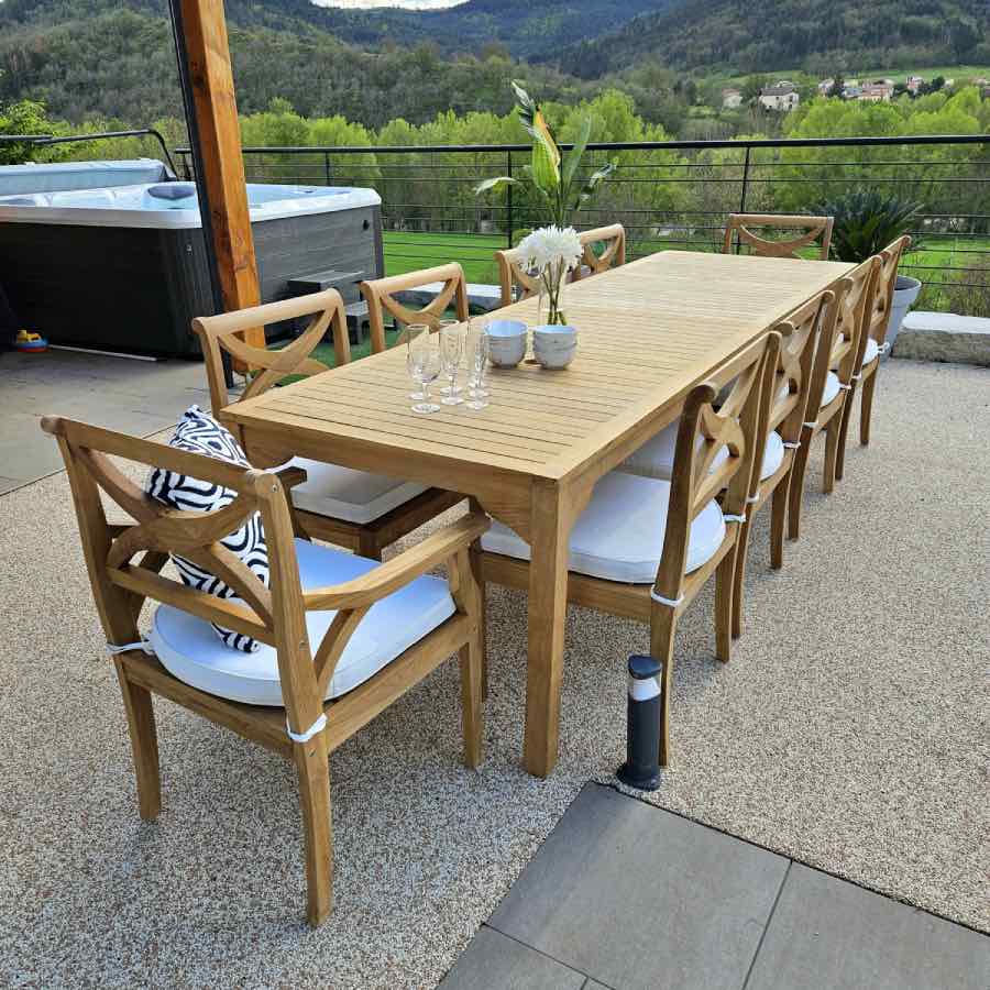 table de jardin en bois de teck 8 à 10 personnes