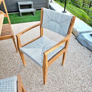 fauteuil de jardin en bois de teck et cordes tressées grises